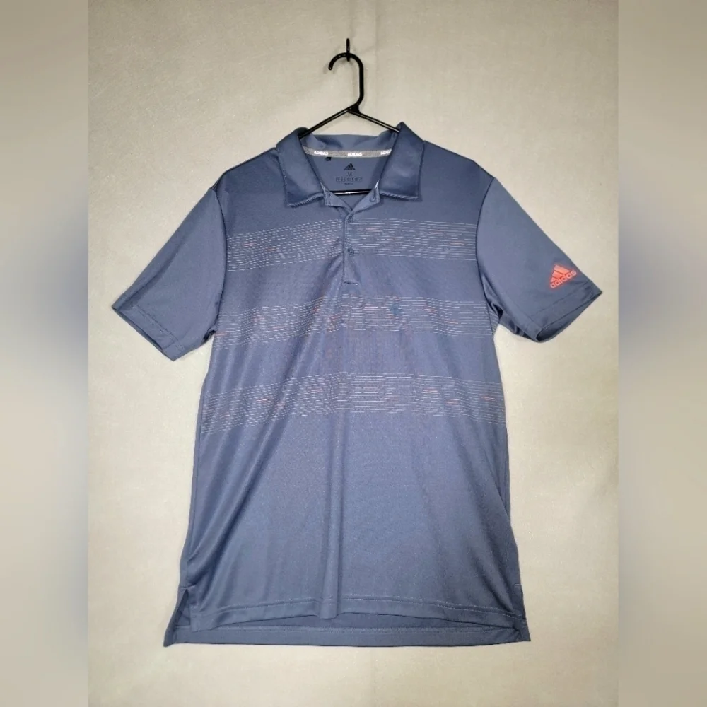 Adidas Mens Golf Polo Blue With Striped Pattern Size Medium